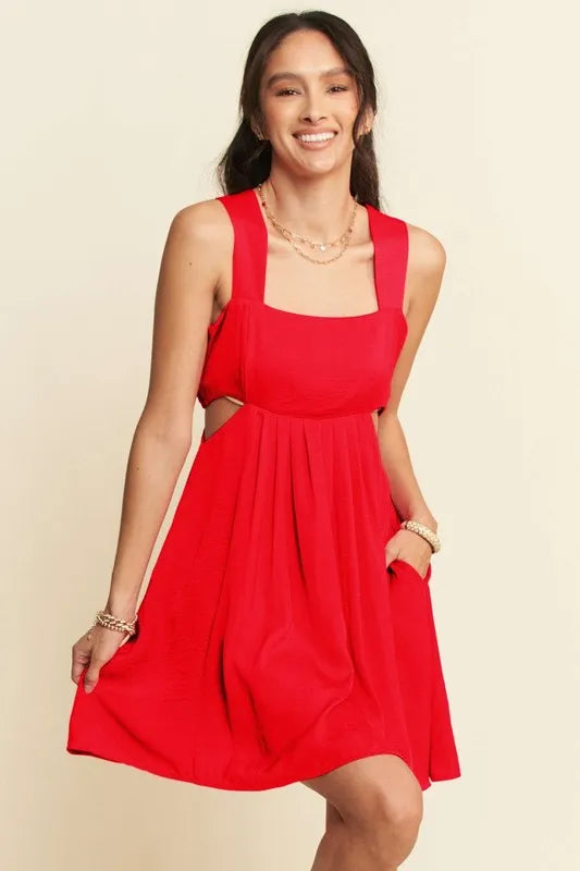 Davi & Dani Washed Satin Cutout Bandeau Mini Dress