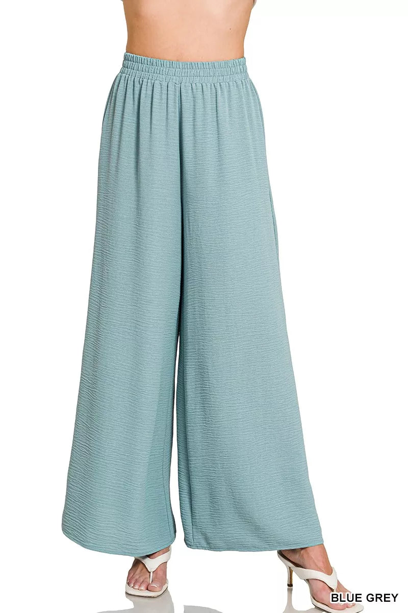 Zenana Woven Airflow Elastic Waistband Pants