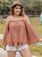 Plus Size Ruffled Square Neck Long Sleeve Blouse
