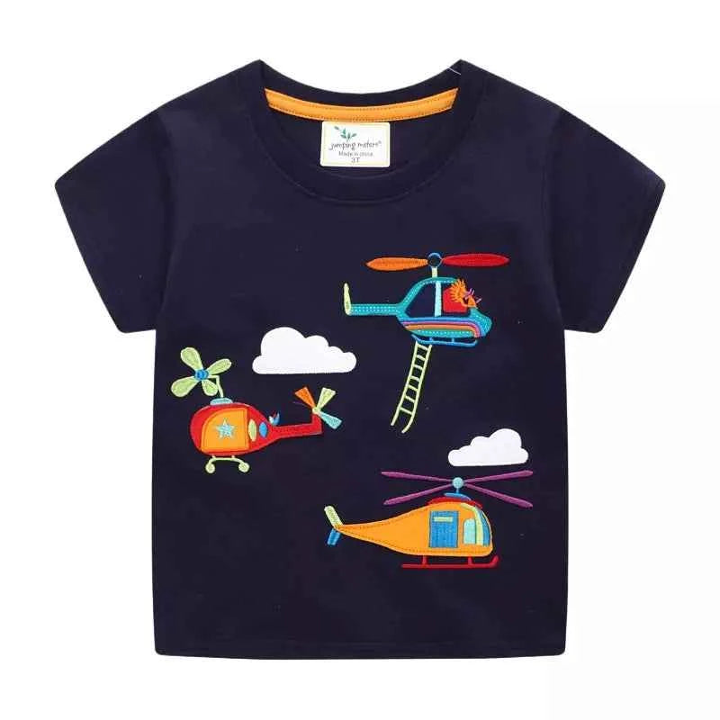 Boy's T-Shirt Children's Cotton Black Helicopter Print Short Sleeve Top Black 3e3c52a5-287d-4ce2-ba80-9acda6222bc6-Max-Origin Trendsi