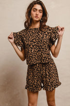 BiBi Leopard Outfit Set Waffle Texture Layered Ruffle Sleeve Top and Shorts 3e431ef150804fdda25b84b43ff37ec7-Max-Origin Trendsi