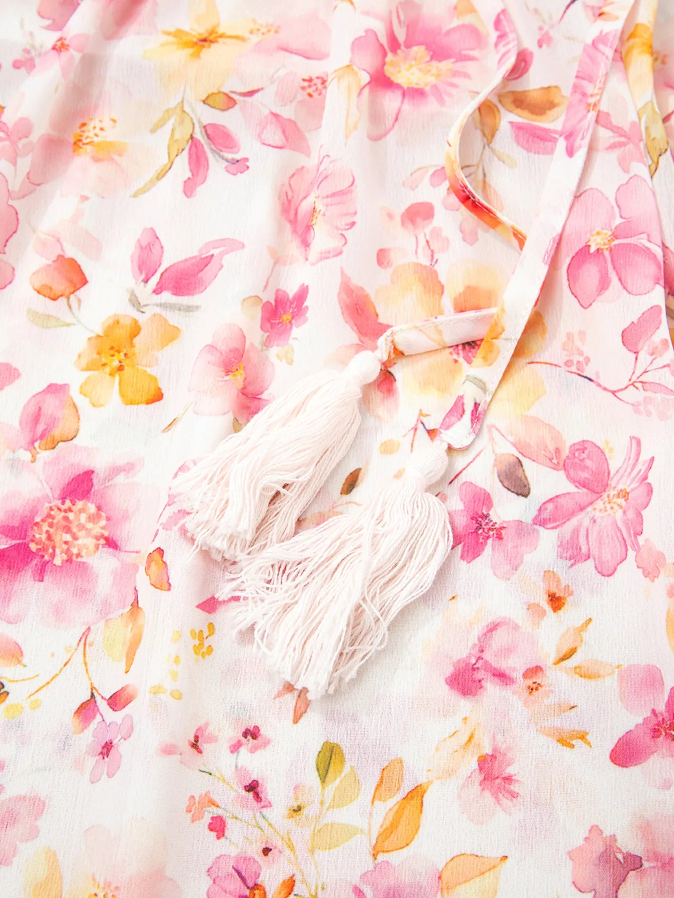 Women's Blouse Pink Floral Print Tassel Tie Smocked Puff Sleeve Smocked Top 3e57085928ee414fbb57d6a49f744283-Max-Origin Trendsi