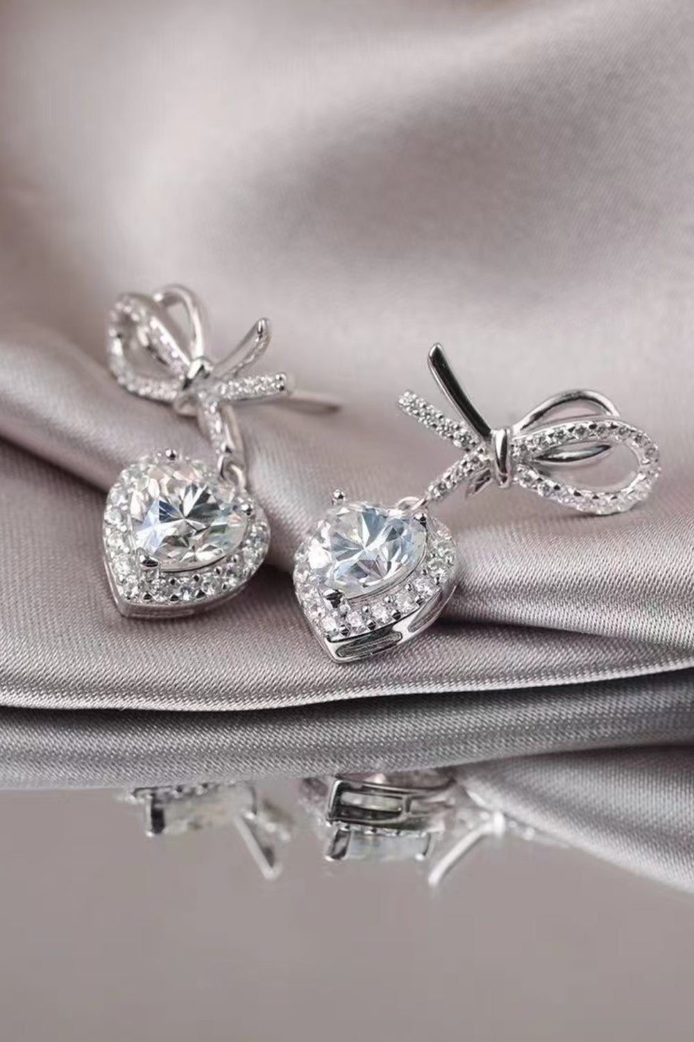 2 Carat Moissanite Stone Heart Bow Drop Earrings 925 Sterling Silver