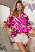 BiBi Satin Top Zebra Hot Pink Tied Neck Half Balloon Sleeve Oversized FUCHSIA MULTI 3e5f9634bbbf4c5ba3460041ee31245a-Max-Origin Trendsi
