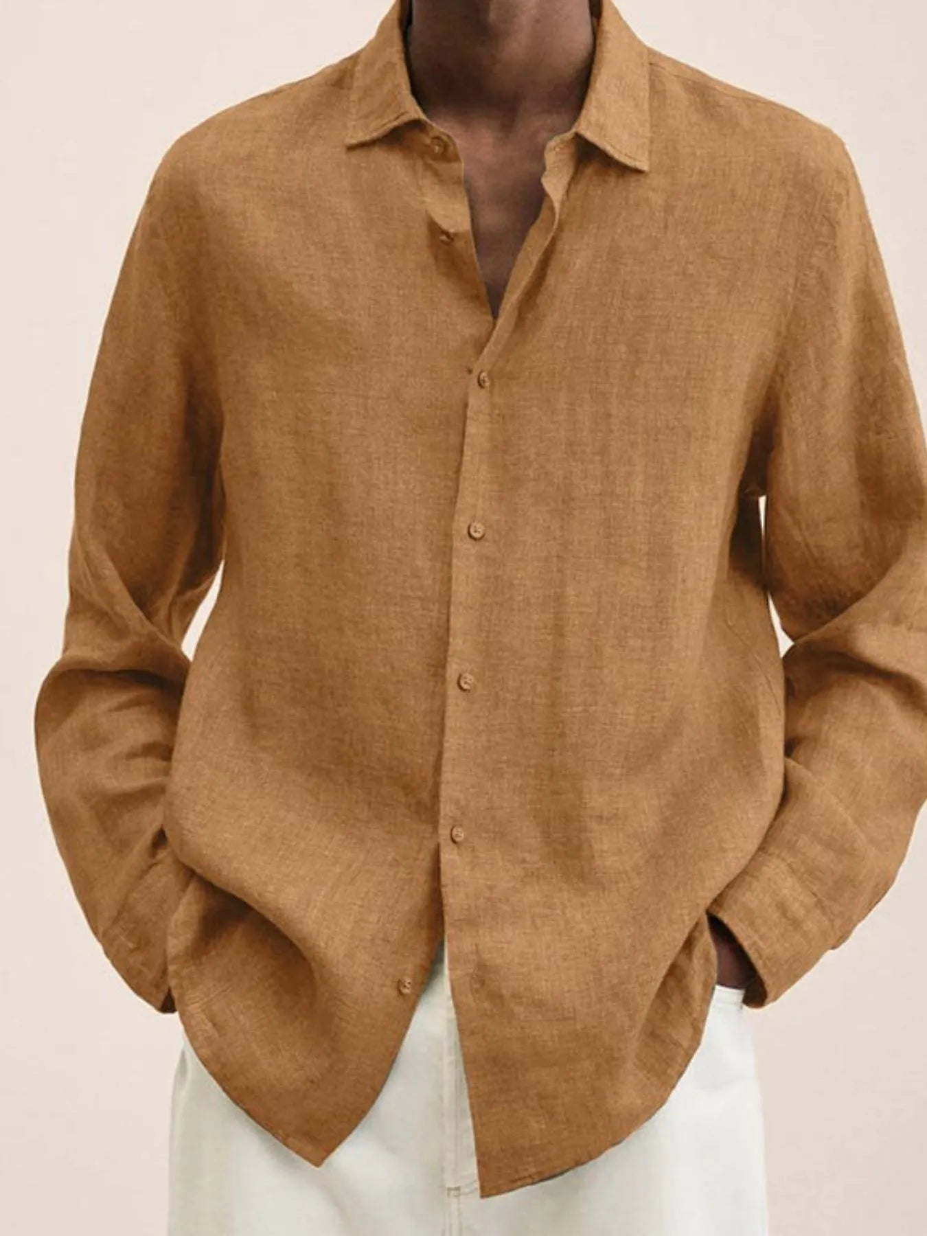 Men's Shirts Cotton Blend Classic Solid Long Sleeve Tops Lightweight S-4XL Camel 3e764483-30b6-475b-b233-bb72df45cb84-Max-Origin Trendsi