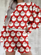 Christmas Women's Lounge Set Santa Print Round Neck Top and Shorts 2 Pcs 3e7cf120-2339-481f-a7aa-f867ca2715b6-Max-Origin Trendsi
