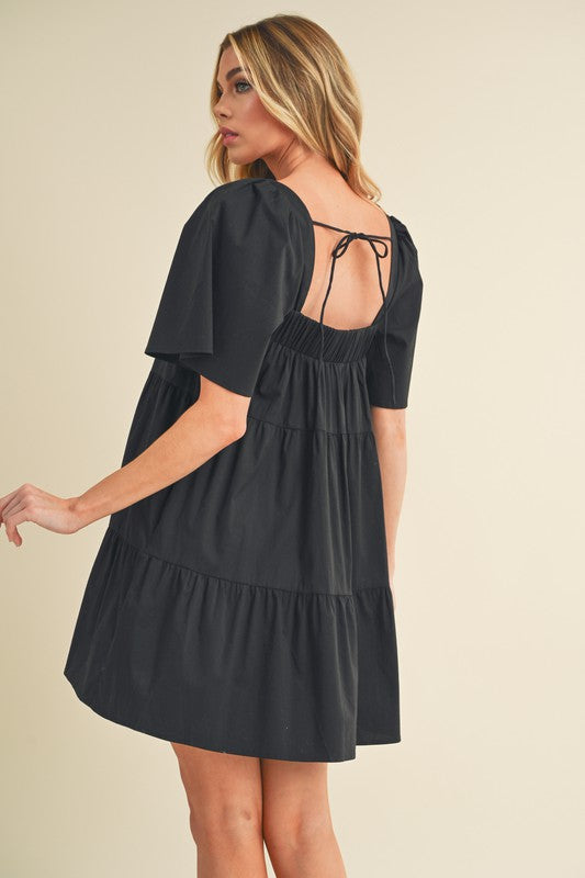 Aemi + Co Mini Dress Black Ruffle Square Neck Half Sleeve Tiered 3e7feb74-1137-43e9-8f49-13121bb4e794-Max Trendsi