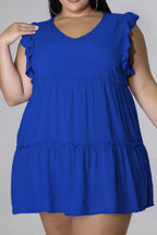 Plus Size V-Neck Mini Dress with Frill Trim