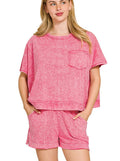 Zenana Halo Snow Washed Boxy Top & Shorts Set