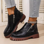 Women's Boots Pu Leather Side Zipper Round Toe Block Mid Heels Shoes 3ea6d94b4e8849fea8dd2d244462b483-Max-Origin Trendsi