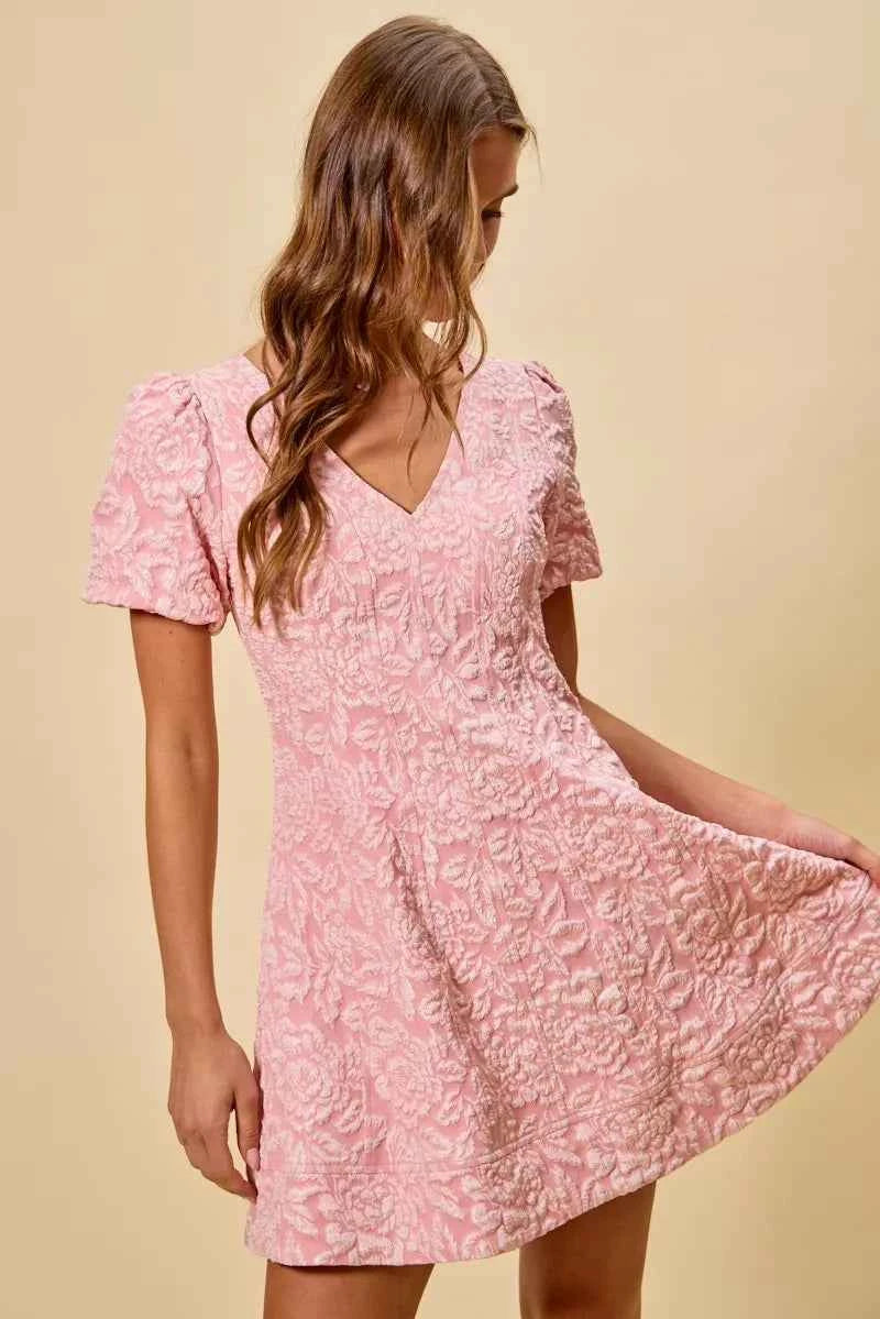 SO ME Mini Dress Floral Jacquard Blush Pink Fit And Flare Daily 3eacbc592d9148889ec777d85dd4bddf-Max-Origin Trendsi