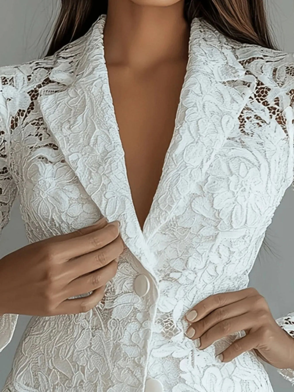 Women's Blazer White Floral Pattern Lace Single-Breasted Long Sleeve 3eaf29bd-cb0b-4fdf-8d65-34bfc9974b2d-Max-Origin Trendsi