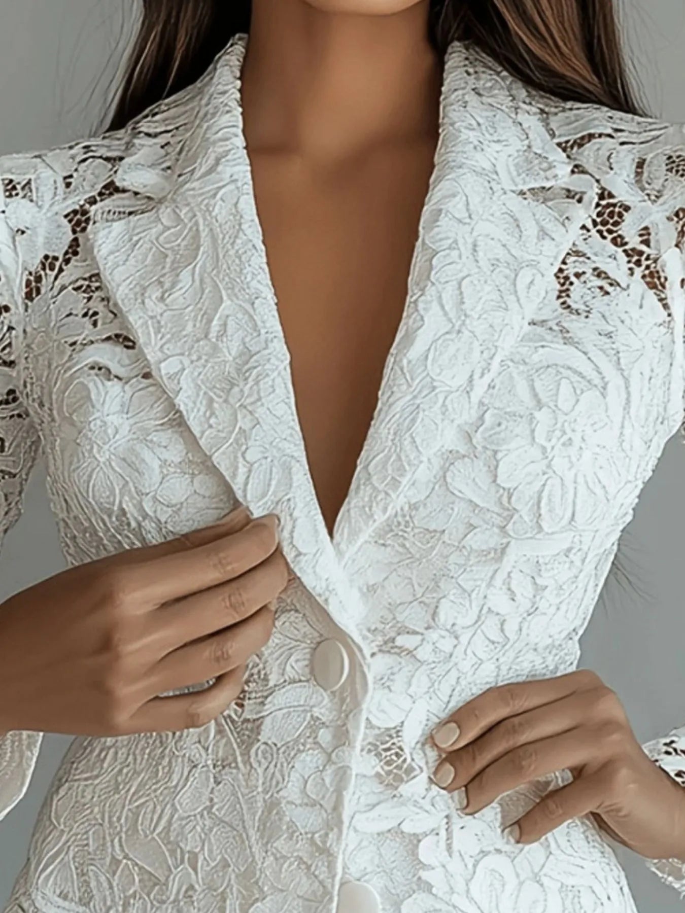 Women's Blazer White Floral Pattern Lace Single-Breasted Long Sleeve 3eaf29bd-cb0b-4fdf-8d65-34bfc9974b2d-Max-Origin Trendsi