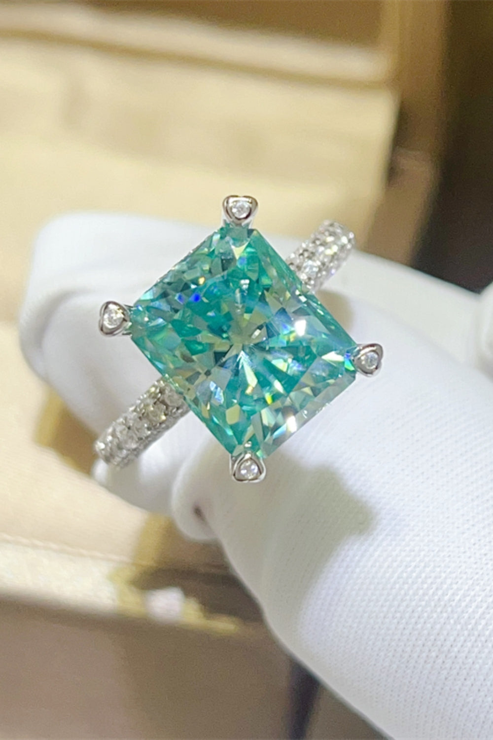 5 Carat Moissanite Ring Teal Stone 925 Sterling Silver Square Platinum-plated 3ecc3481-6d03-40d6-9b8a-2ac102653bc3-Max Trendsi