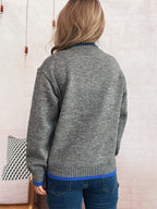 Women's Sweater Knit Ribbed Contrast Trim Long Sleeve Pullover 3ed556f08dc54268a9d134dfff2690be-Max-Origin Trendsi