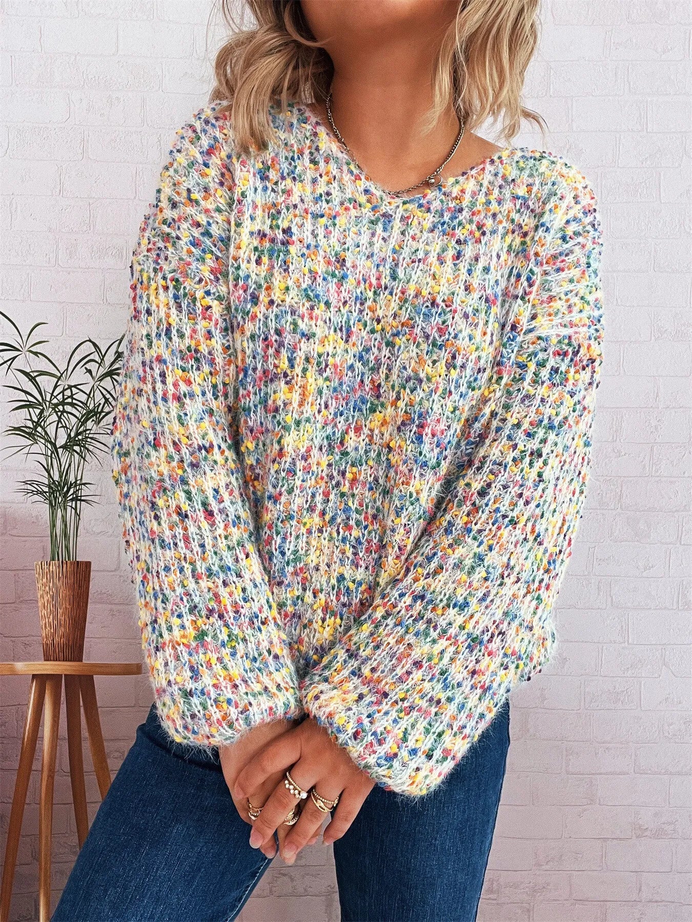 Women's Sweater Colorful Knit Oversized Long Sleeve Pullover 3ed8c0165f6e4f85aee10f9409be09a1-Max-Origin Trendsi