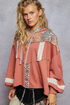 POL Womens Hoodie Ginger French Terry Top with Gauze Print Patch 3edc896a-4917-418c-87f7-3da3d876c535-Max-Origin Trendsi