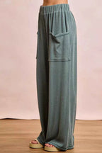BiBi Outfit Set Dark Sage Cord Rib Contrast Stitching V-Neck Top and Pants 3edc8c7c2fb644c38d5cea9874abc7dc-Max-Origin Trendsi