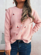 Women's Cardigan Ribbed Button-Front Knit Embroidered Long Sleeve 3ee1bd292c3f41d2b8d5b82e1b5342e6-Max-Origin Trendsi