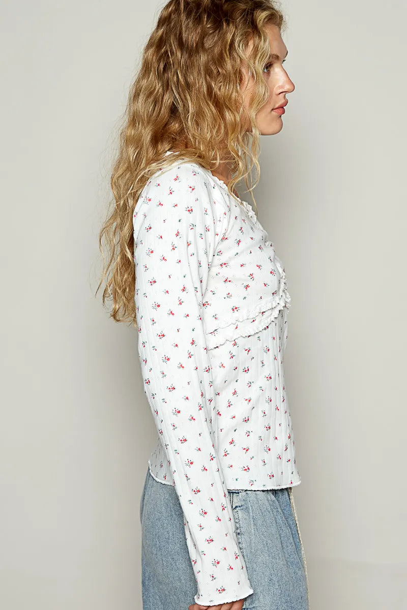 POL Cotton T-Shirt Floral White V-Neck Long Sleeve Top 3ee2e80c-4972-4ccb-bf1e-a75f3c2358b8-Max-Origin Trendsi