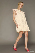 Umgee Mini Dress Pink Cream Bow Print Ruffled Cap Short Sleeve Ruffled 3eefc637-f0dc-4d8d-be3b-dfd68a7b7ad0-Max-Origin Trendsi