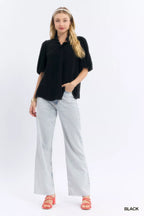 Umgee Womens Blouse Black Linen Scallop Trim V-Neck Short Sleeve Top 3ef50e78-ea02-42cf-a78e-509f44960717-Max-Origin Trendsi