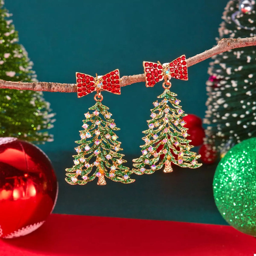 Christmas Drop Earrings Tree Bow 18K Gold-Plated Rhinestone Jewelry 3ef5d052-311e-4fc4-af57-508f79202787-Max-Origin Trendsi