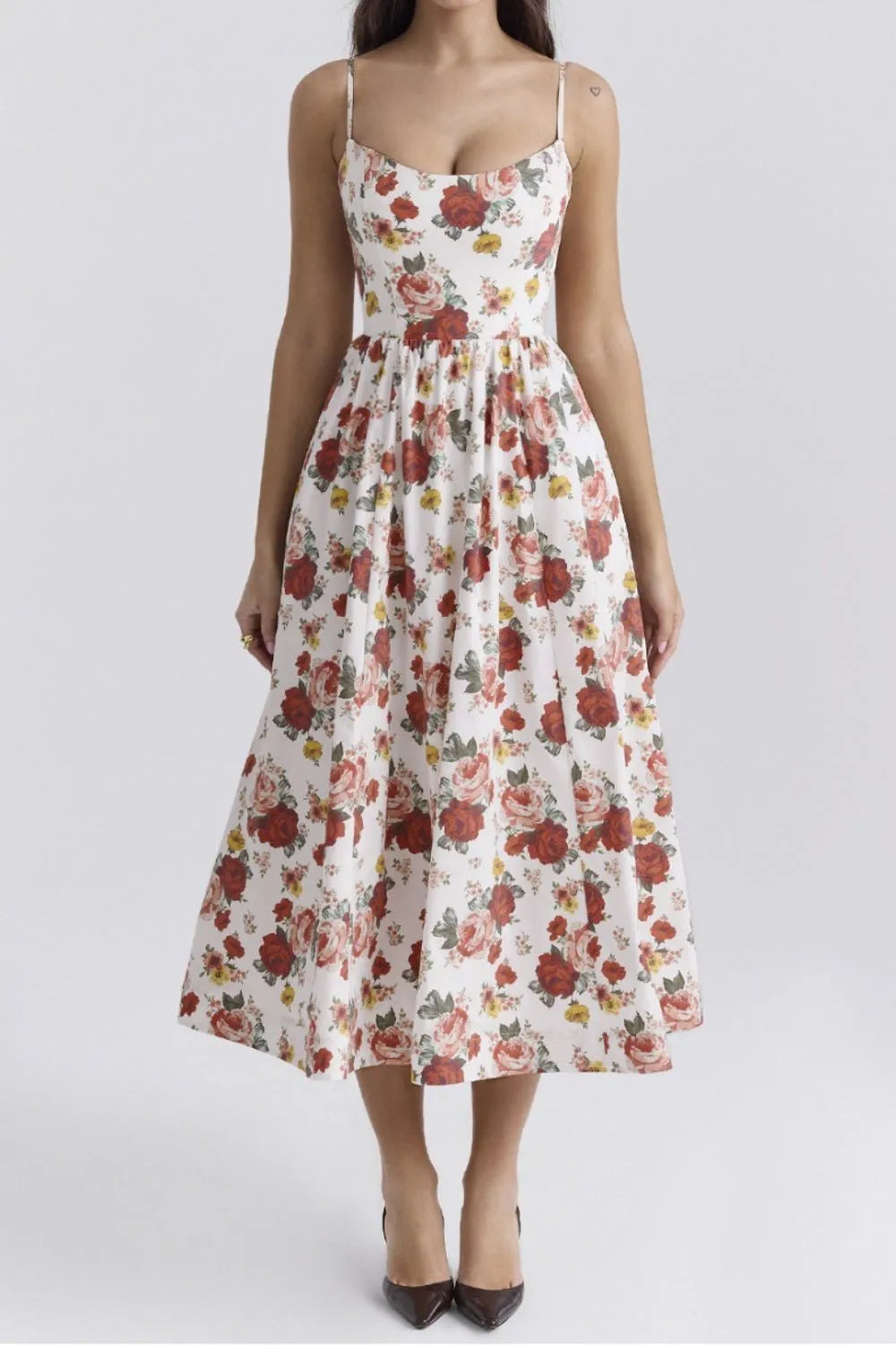 Floral Midi Dress Spaghetti Strap Ruched Zipper High Waisted 3efb4666-fd54-475e-bcae-6ee97f6b3473-Max-Origin Trendsi
