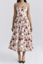 Floral Midi Dress Spaghetti Strap Ruched Zipper High Waisted 3efb4666-fd54-475e-bcae-6ee97f6b3473-Max-Origin Trendsi