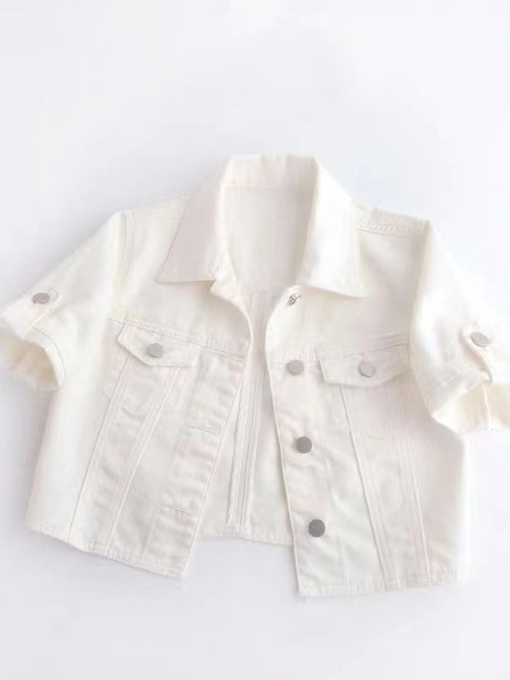 Cropped Denim Jacket Women's Half Sleeve Flap Pockets Plus Sizes S-5XL 3efd65d3-b19e-413b-a10e-60f0910a603d-Max Trendsi