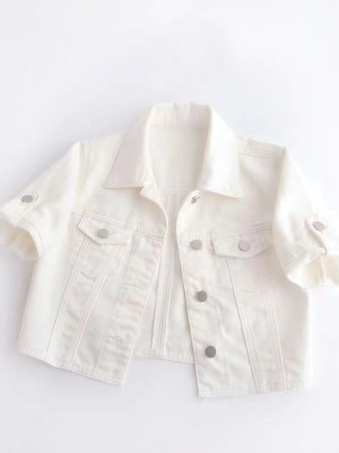 Cropped Denim Jacket Women's Half Sleeve Flap Pockets Plus Sizes S-5XL 3efd65d3-b19e-413b-a10e-60f0910a603d-Max Trendsi