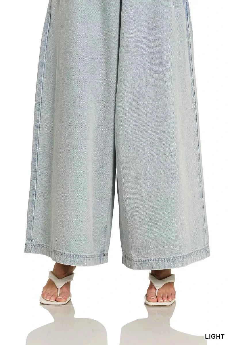 Zenana Denim Overalls Light Washed Wide Leg Cotton Jumpsuit 3f00bd9623a54baf84bcebbf87ac6674-Max-Origin Trendsi