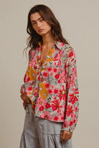 BiBi Women's Shirt Rose Floral Printed Smocked Long Sleeve Top 3f130519fc754619a7ab806f5a872ed0-Max-Origin Trendsi