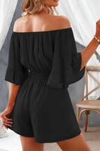 Women's Romper Black Off-Shoulder Ruffled with Elastic Waist 3f148d3a-2cde-4d28-8d08-b806833ba76b-Max-Origin Trendsi