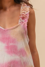 BiBi Tie Dye Top Printed Textured Woven with Ruffled Wide Straps 3f1df4534218498ab6584eacd0e3920d-Max-Origin Trendsi