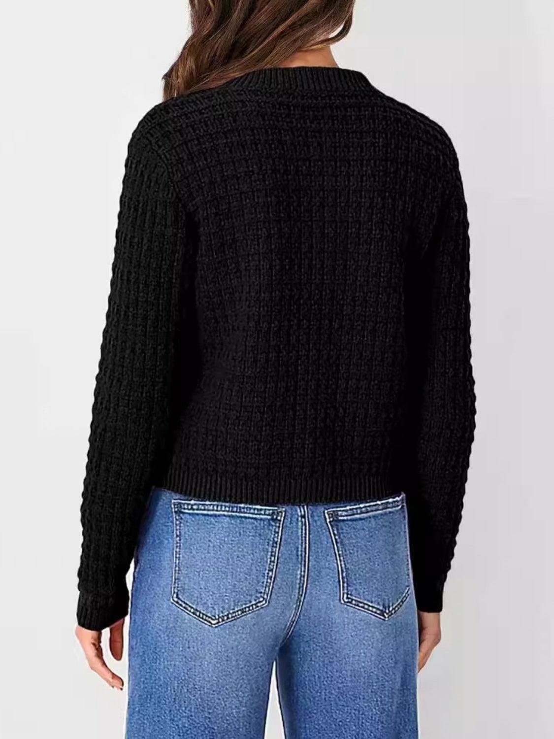 Button Up Cardigan Textured Round Neck Long Sleeve Single Breasted 3f2152f7-6d15-4eb6-80d8-d01b47b42e4e-Max Trendsi