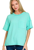 Zenana Womens T-shirt Mint Raised Rib Exposed Seam Short Sleeve Top MINT 3f233a44e827413bb258137c8f182b2b-Max-Origin Trendsi