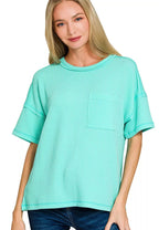 Zenana Womens T-shirt Mint Raised Rib Exposed Seam Short Sleeve Top MINT 3f233a44e827413bb258137c8f182b2b-Max-Origin Trendsi