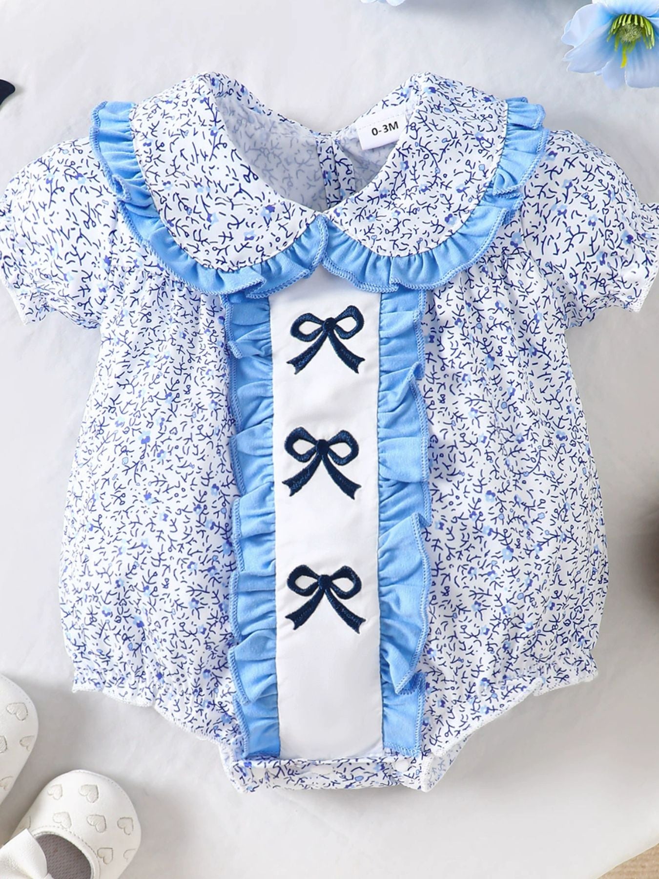 Children's Short Sleeve One-Piece with Ruffle Trim