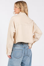 Bytos USA Denim Jacket Tan Cropped Women Cotton with Patch Pockets 3f25de3d-b961-425a-8b75-3ae06b46b36b-Max Trendsi