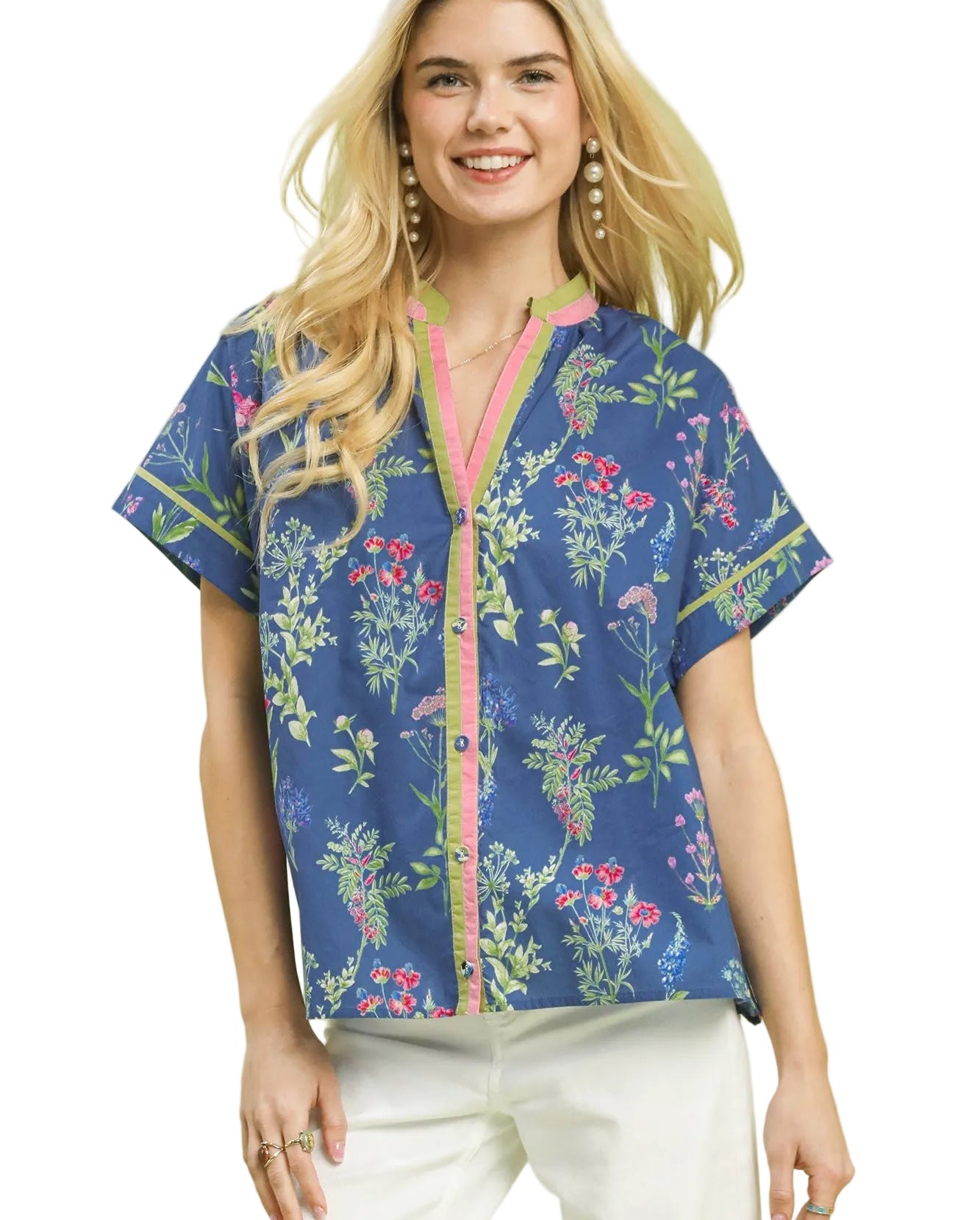 Umgee Botanical Floral Button Front Top