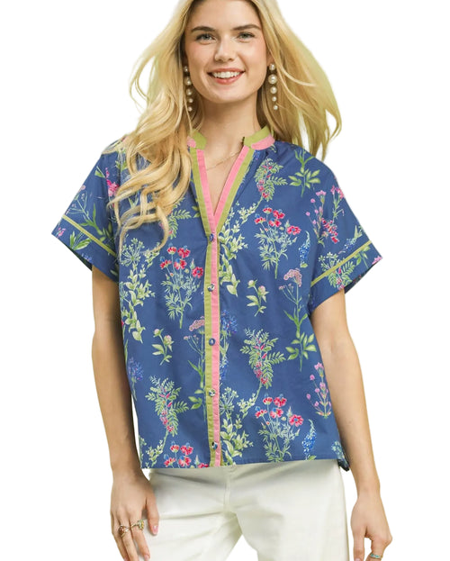 Umgee Botanical Floral Button Front Top