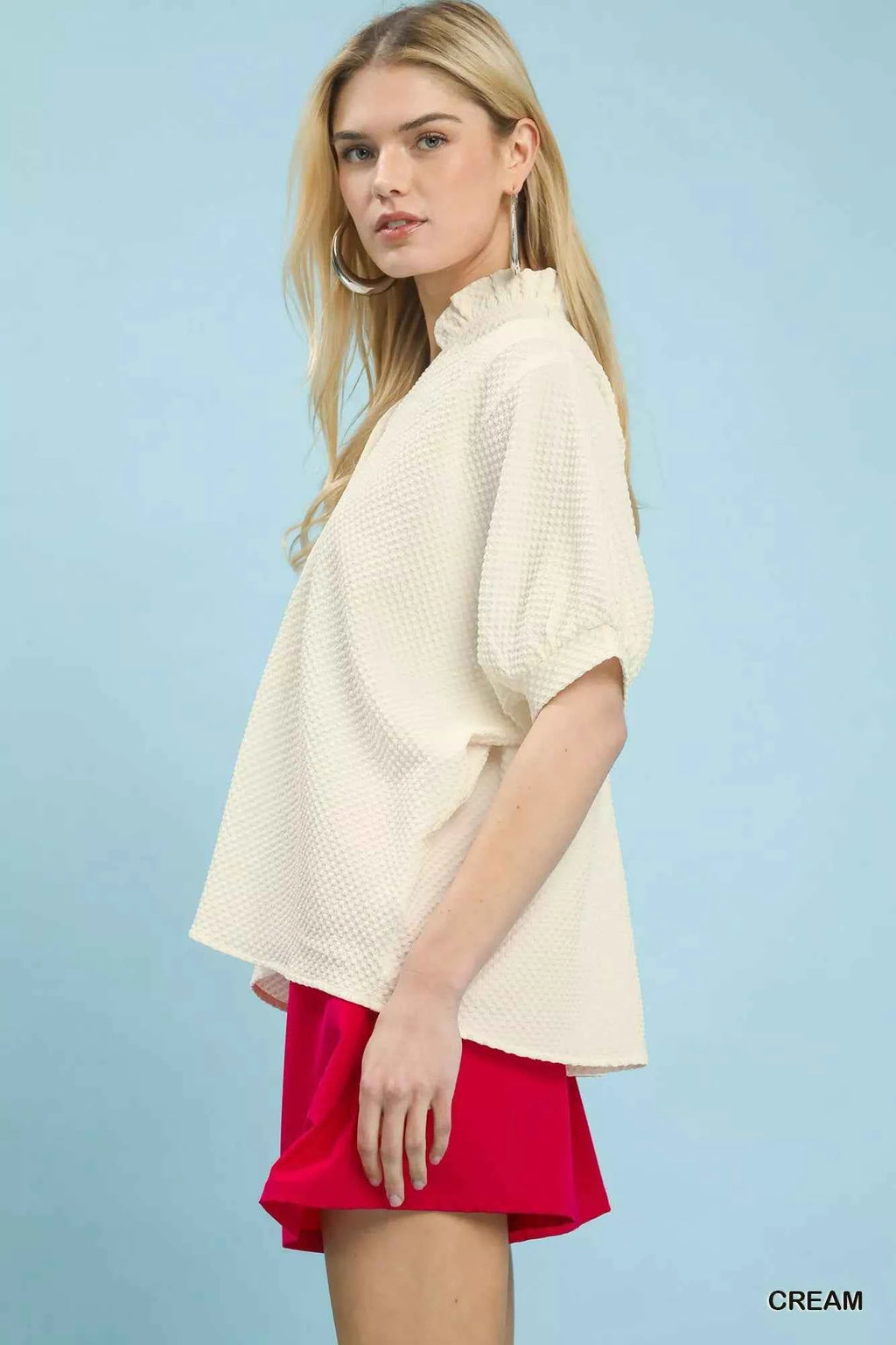 Umgee Textured Jacquard Short Sleeve Top