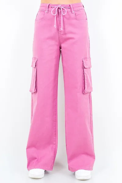 American Bazi Cargo Pants Pink Women's Drawstring Wide Leg S-3XL Fuchsia Pink 3f3bb766-f1b5-4199-b8ff-99f0200752e6-Min Trendsi