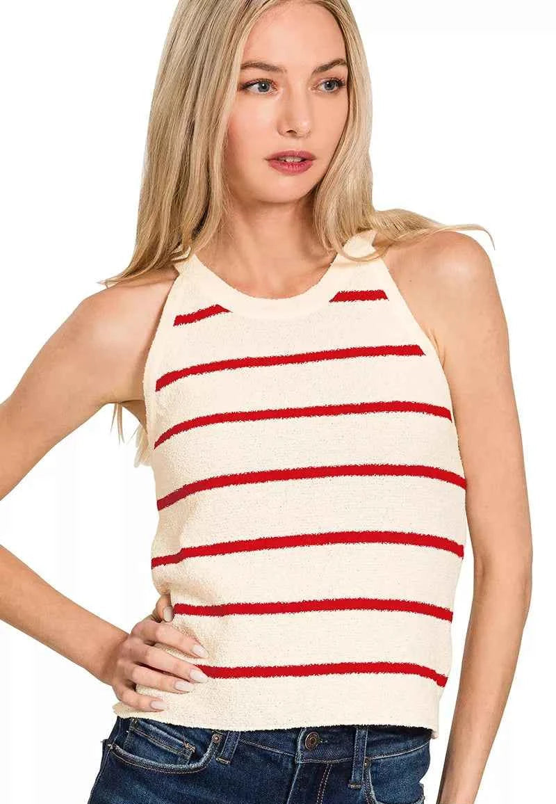 Zenana Women Knit Tank Top Cream Ruby Stripe Sweater Sleeveless Top CREAM RUBY 3f3f65e7d4da40d2848cfd7007594ad1-Max-Origin Trendsi