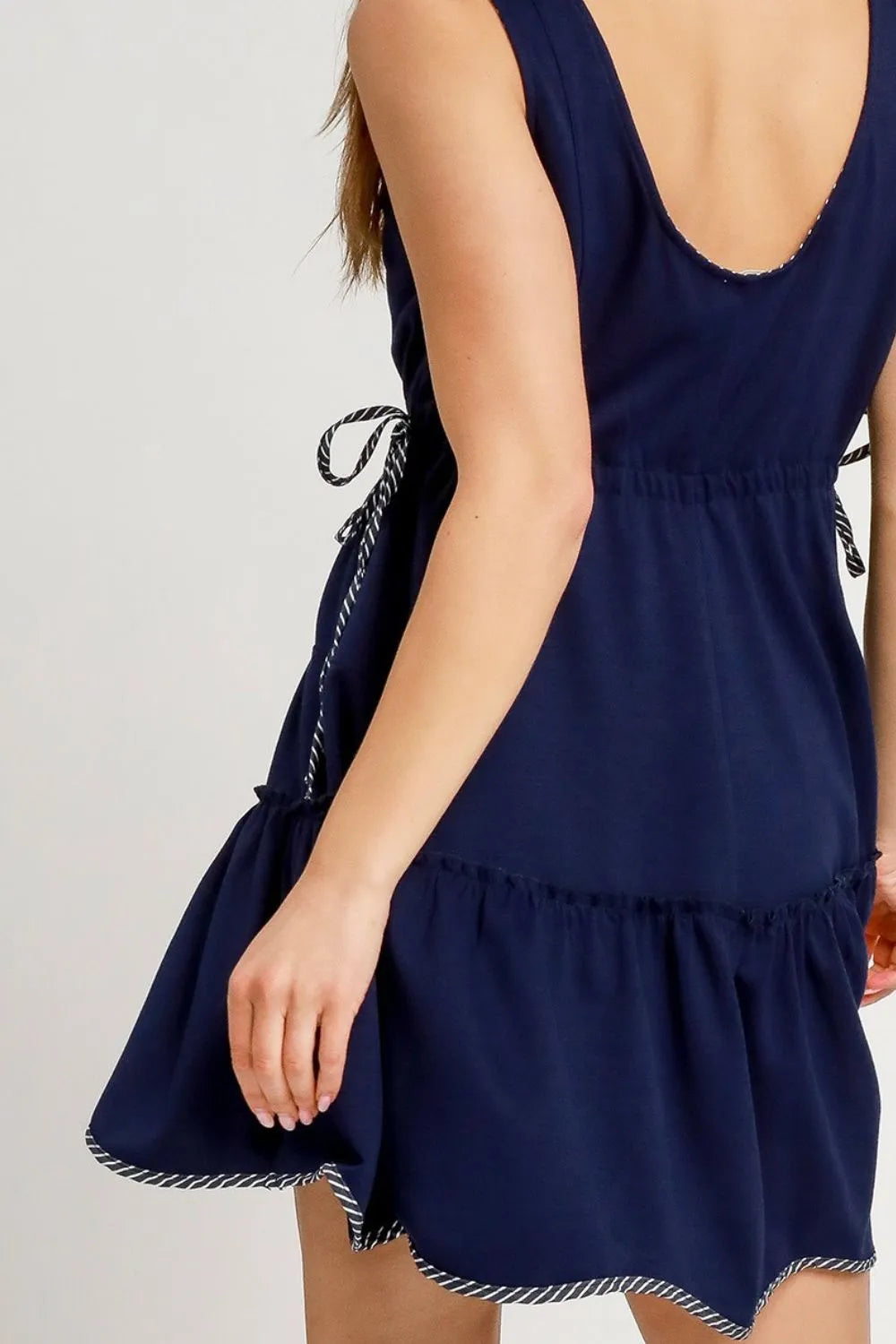 Umgee Mini Tank Dress Dark Navy Frill Drawstring Waist Round Neck 3f47cff5-1cb4-4d12-8f93-485ab4b989b7-Max-Origin Trendsi