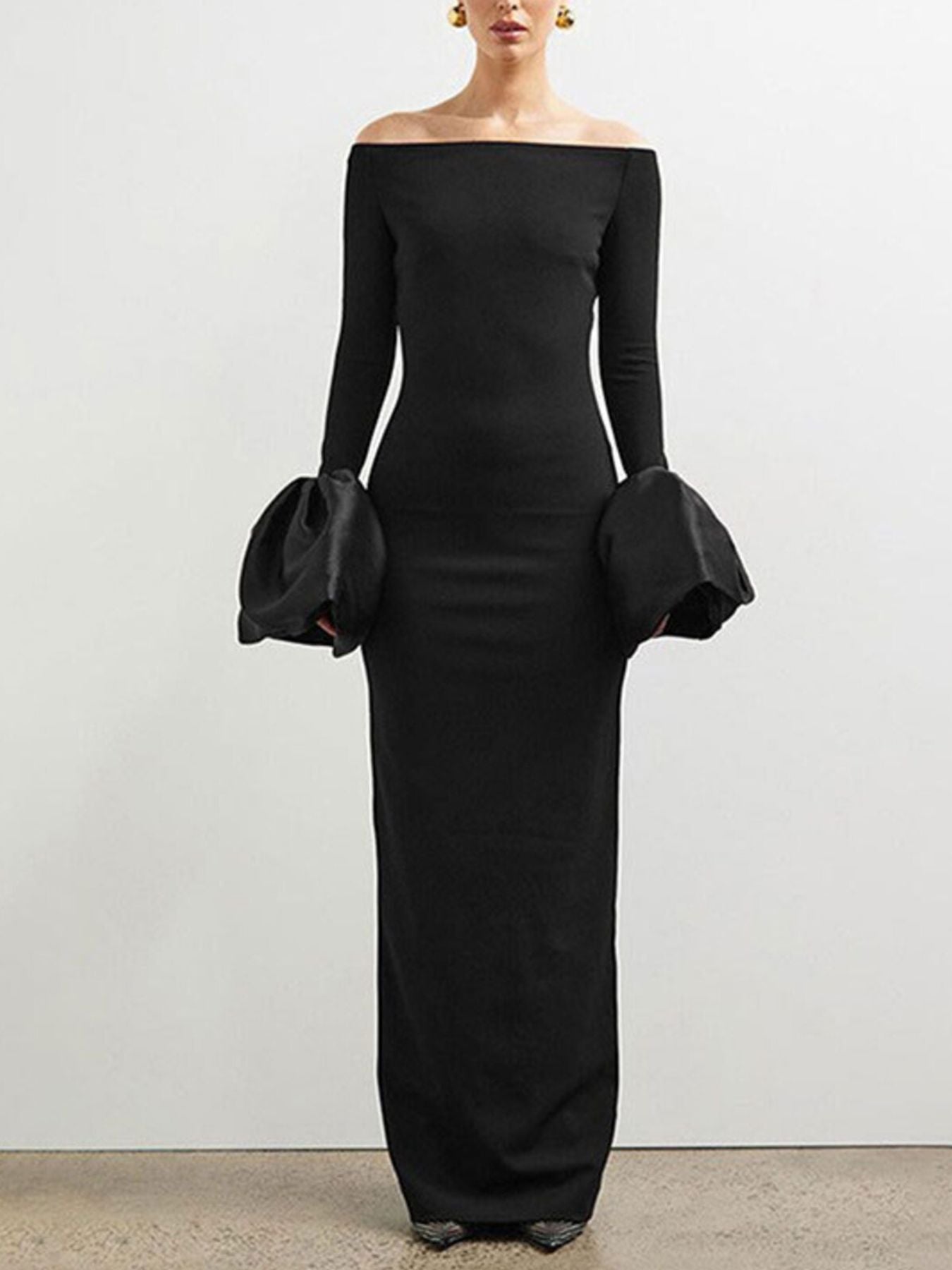 Off-Shoulder Maxi Dress with Flounce Sleeves