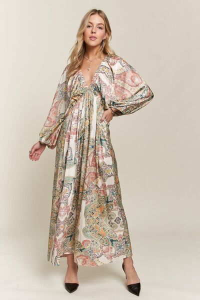 ADORA Maxi Dress Paisley Printed V-Neck Batwing Long Sleeve Light Green Light Green 3f4bfbc7-387e-45b8-9614-aee9595876c0-Min Trendsi