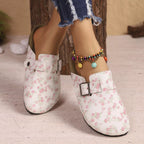 Floral Print Slip-On Shoes with Decorative Buckle