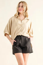 And The Why Oversized Shirt Collared Buttoned Short Sleeve Top TAUPE BROWN 3f65323f96a2488c8a37ccd59f4ade94-Max-Origin Trendsi